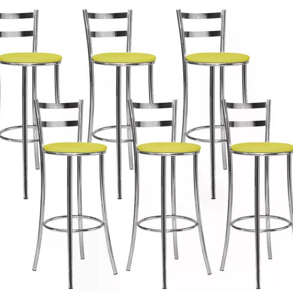 Kit 06 Banquetas Alta Bento Cromado Bq12c Corano Amarelo Hks