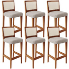 Kit 06 Banquetas Alta Para Cozinha Encosto Em Tela Branco Zio