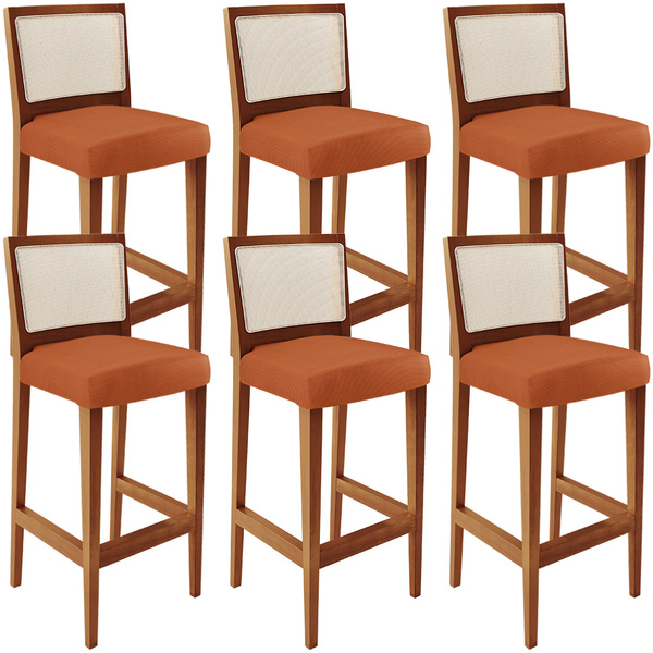 Kit 06 Banquetas Alta Para Cozinha Encosto Em Tela Branco Zio