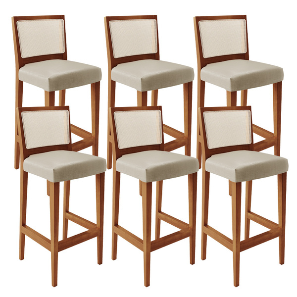 Kit 06 Banquetas Alta Para Cozinha Encosto Tela Branco Zion L