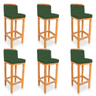 Kit 06 Banquetas Alta Rubi Veludo Base Fixa De Madeira - Pall