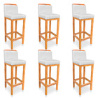 Kit 06 Banquetas Alta Rubi Veludo Cinza Base Fixa De Madeira