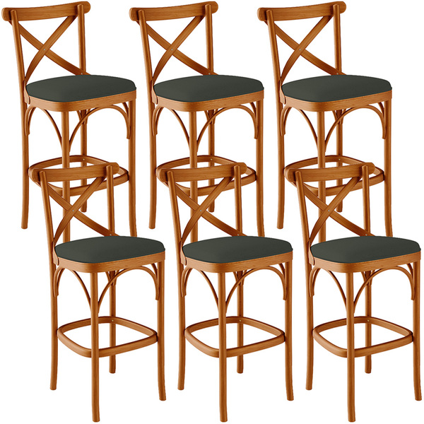 Kit 06 Banquetas Altas Cozinha Bancada Bar Sala Jantar Estofa