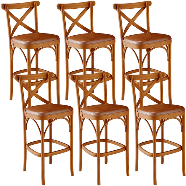 Kit 06 Banquetas Altas Cozinha Bancada Bar Sala Jantar Estofa