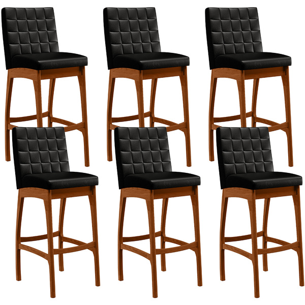 Kit 06 Banquetas Altas Para Cozinha Sala De Jantar Fixa Mila