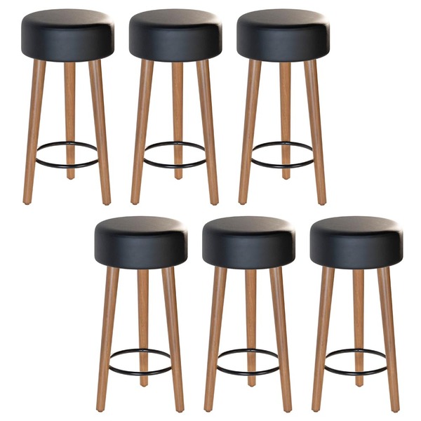 Kit 06 Banquetas Baixa Cozinha Paris Estofada D-33 Pés De Mad