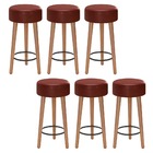 Kit 06 Banquetas Baixa Cozinha Paris Estofada D-33 Pés De Mad