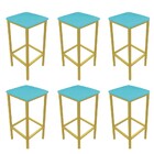 Kit 06 Banquetas Industrial Donna Suede Azul Turquesa Base Do