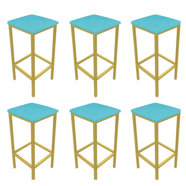 Kit 06 Banquetas Industrial Donna Suede Azul Turquesa Base Do