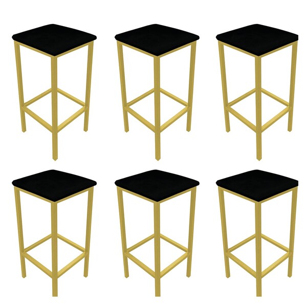 Kit 06 Banquetas Industrial Donna Suede Base Dourado D'rossi