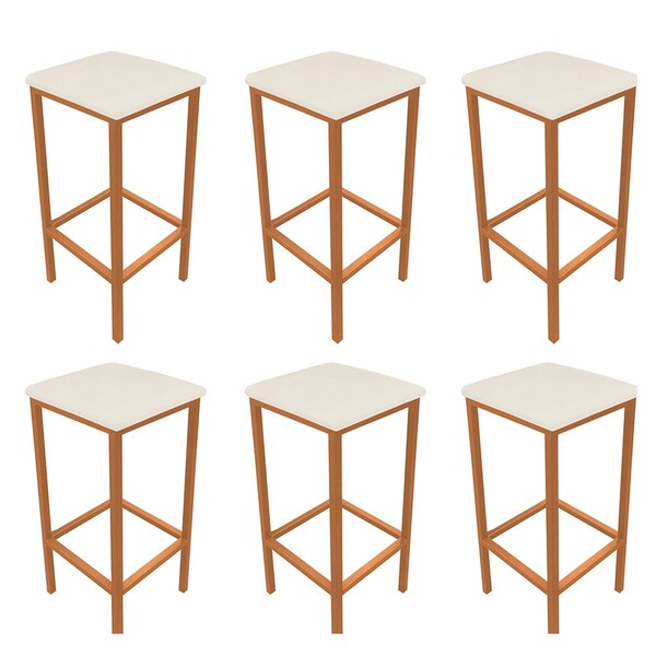 Kit 06 Banquetas Industrial Donna Suede Bege Base Cobre D'ros