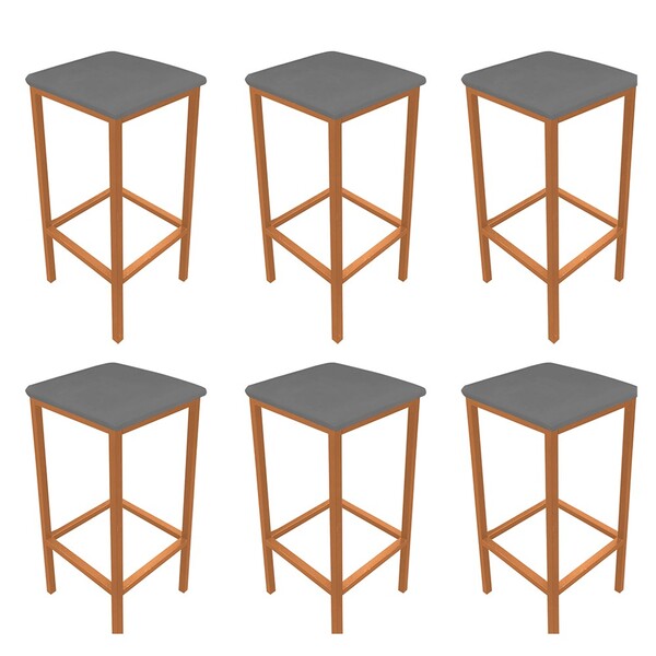 Kit 06 Banquetas Industrial Donna Suede Grafite Base Cobre D'