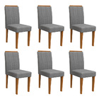 Kit 06 Cadeiras De Jantar Analu Linho Cinza Ln02 Pés Ypê - D'