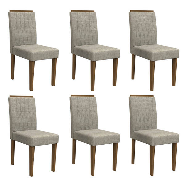 Kit 06 Cadeiras De Jantar Analu Veludo Linho Tl13 Pés Imbuia