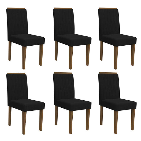 Kit 06 Cadeiras De Jantar Analu Veludo Preto Vl07 Pés Imbuia