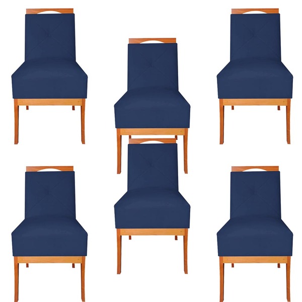 Kit 06 Cadeiras De Jantar Antonela Base De Madeira Suede Azul
