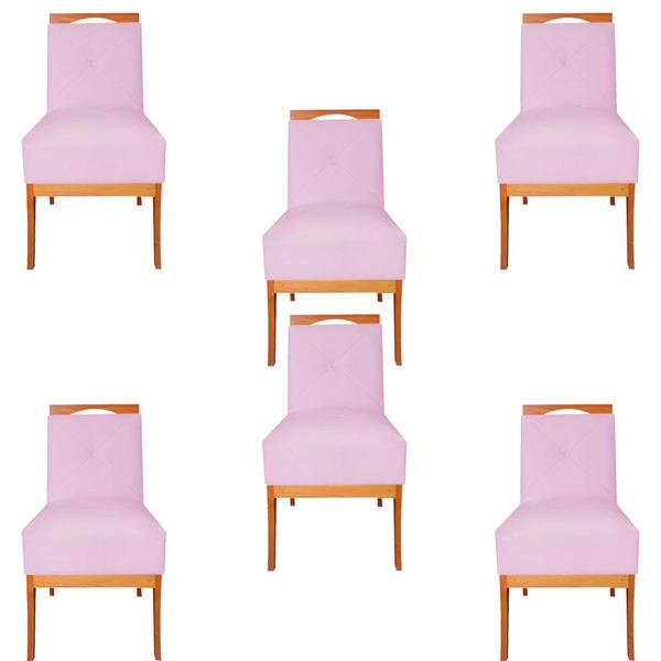 Kit 06 Cadeiras De Jantar Antonela Base De Madeira Suede Rosa
