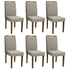 Kit 06 Cadeiras De Jantar Cecília Veludo Linho Tl13 Pés Amênd