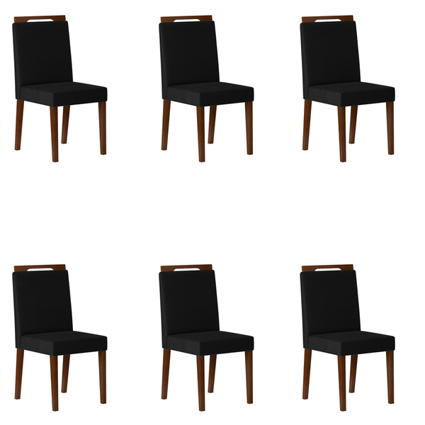 Kit 06 Cadeiras De Jantar Denise Veludo Preto E Madeira Casta