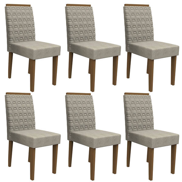 Kit 06 Cadeiras De Jantar Jasmin Veludo Linho Tl13 Pés Imbuia