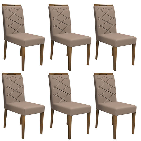 Kit 06 Cadeiras De Jantar Lais Camurça Marrom Lux Pés Ypê - D