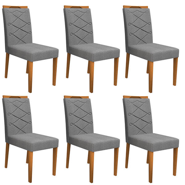 Kit 06 Cadeiras De Jantar Lais Linho Cinza Ln02 Pés Ypê - D'r