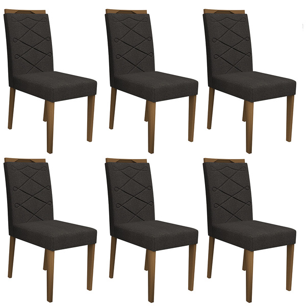 Kit 06 Cadeiras De Jantar Lais Linho Cinza Ln03 Pés Imbuia -