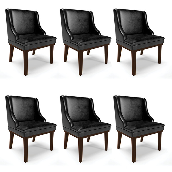 Kit 06 Cadeiras De Jantar Liz Corano Preto Base Fixa Madeira