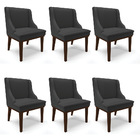 Kit 06 Cadeiras De Jantar Liz Corino Base Fixa Madeira Tabaco