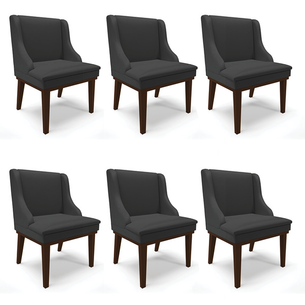 Kit 06 Cadeiras De Jantar Liz Corino Base Fixa Madeira Tabaco