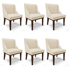 Kit 06 Cadeiras De Jantar Liz Corino Bege Base Fixa Madeira T
