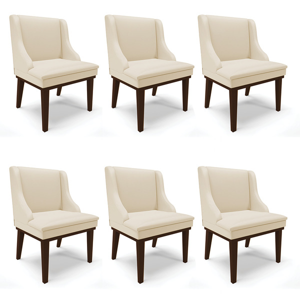 Kit 06 Cadeiras De Jantar Liz Corino Bege Base Fixa Madeira T