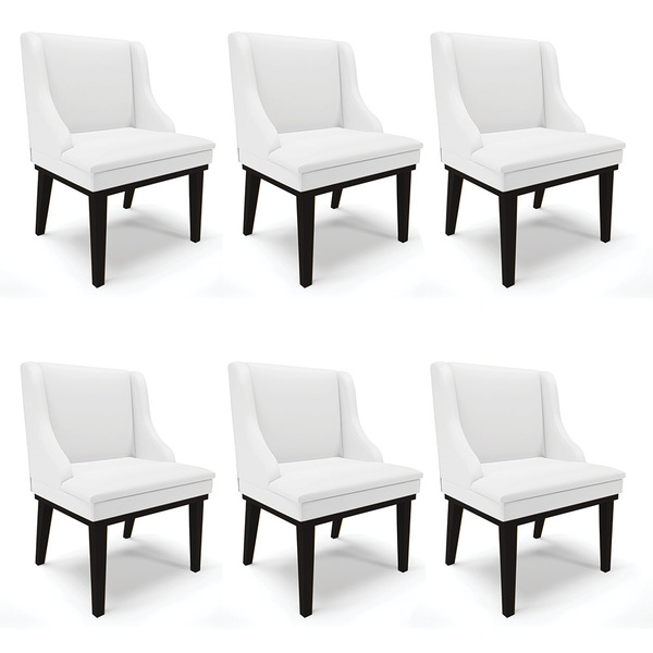 Kit 06 Cadeiras De Jantar Liz Corino Branco Base Fixa Madeira