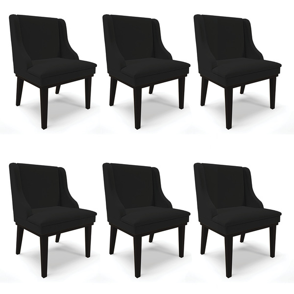 Kit 06 Cadeiras De Jantar Liz Linho Base Fixa Madeira Preto D