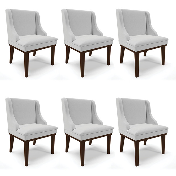 Kit 06 Cadeiras De Jantar Liz Linho Base Fixa Madeira Tabaco