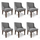 Kit 06 Cadeiras De Jantar Liz Linho Base Fixa Madeira Tabaco