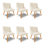 Kit 06 Cadeiras De Jantar Liz Linho Grosso Bege A19 Pés Palit