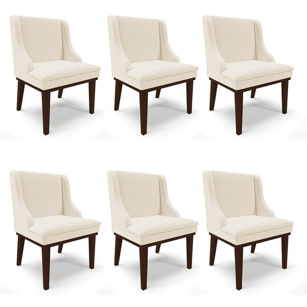 Kit 06 Cadeiras De Jantar Liz Linho Palha A32 Base Fixa Madei