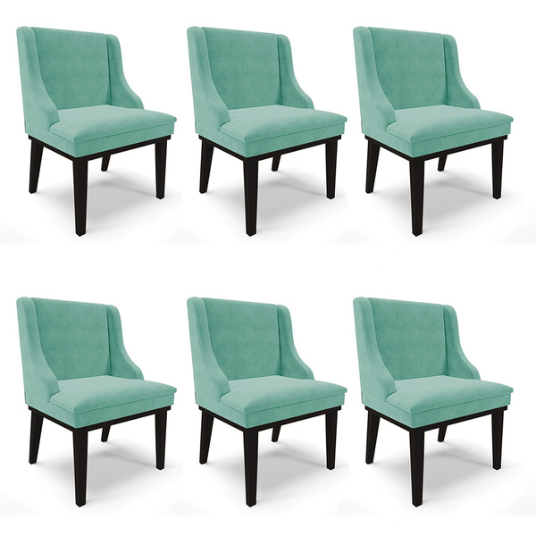 Kit 06 Cadeiras De Jantar Liz Suede Azul Turquesa Base Fixa M