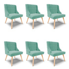 Kit 06 Cadeiras De Jantar Liz Suede Azul Turquesa Pés Palito
