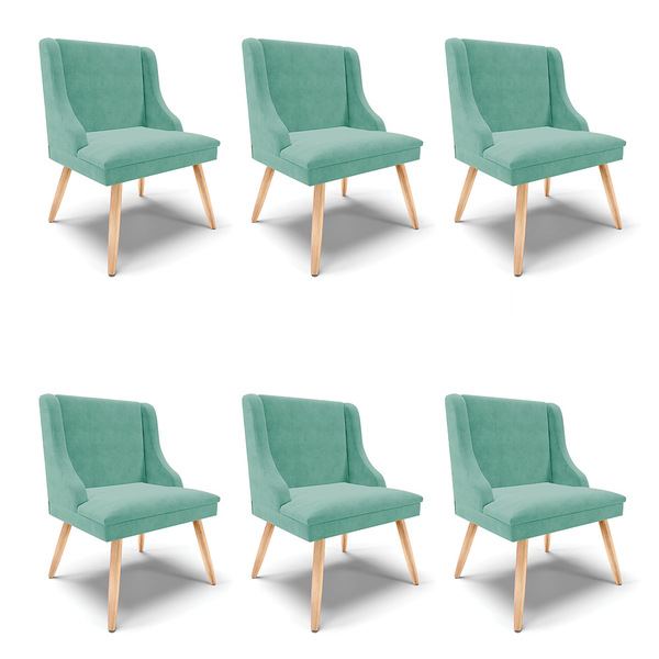 Kit 06 Cadeiras De Jantar Liz Suede Azul Turquesa Pés Palito