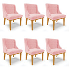 Kit 06 Cadeiras De Jantar Liz Suede Base Fixa Madeira Castanh