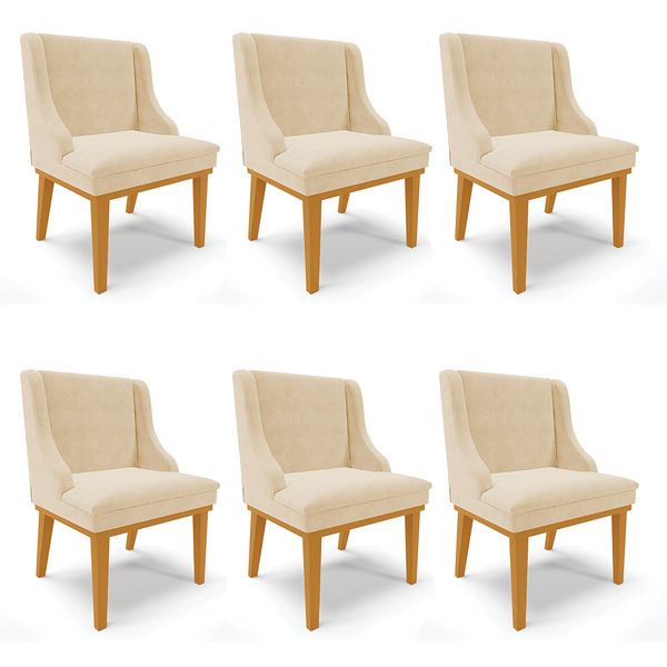 Kit 06 Cadeiras De Jantar Liz Suede Base Fixa Madeira Castanh