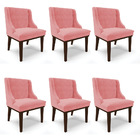 Kit 06 Cadeiras De Jantar Liz Suede Base Fixa Madeira Tabaco