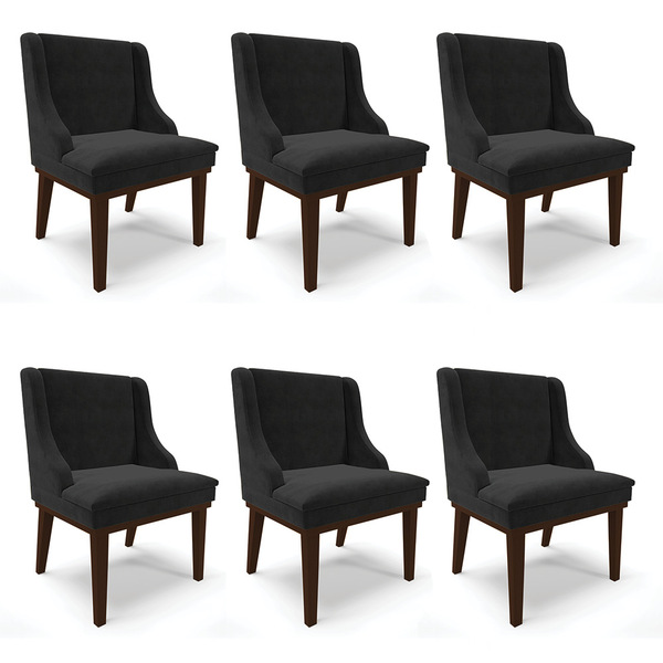 Kit 06 Cadeiras De Jantar Liz Suede Base Fixa Madeira Tabaco