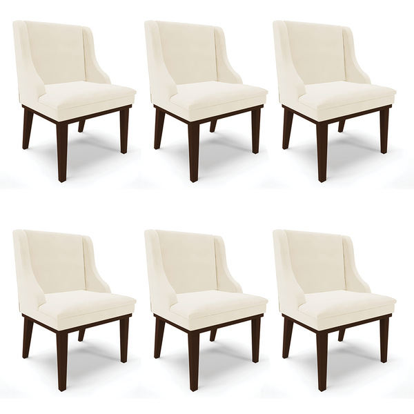 Kit 06 Cadeiras De Jantar Liz Veludo Base Fixa Madeira Tabaco