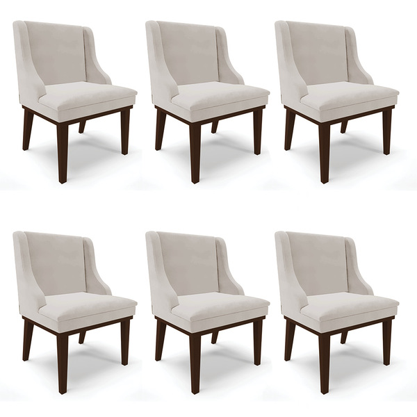 Kit 06 Cadeiras De Jantar Liz Veludo Base Fixa Madeira Tabaco