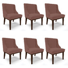 Kit 06 Cadeiras De Jantar Liz Veludo Base Fixa Madeira Tabaco