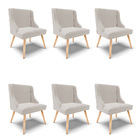 Kit 06 Cadeiras De Jantar Liz Veludo Cinza Pés Palito Natural
