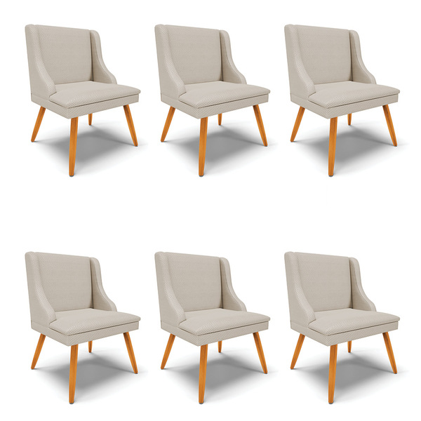 Kit 06 Cadeiras De Jantar Liz Veludo Prata Luxo A129 Pés Pali